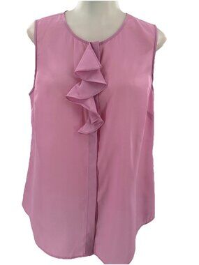 J. Crew Outlet Women's Sleeveless Blouse Pink Ruffle Button Career FairyCore 12